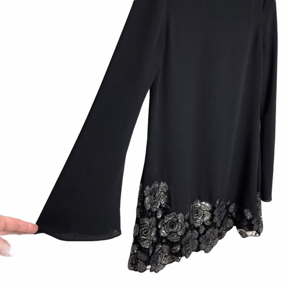 Marciano Sequin Rose Detail Shift Dress Size XS Black Long Sleeve - Picture 3 of 9